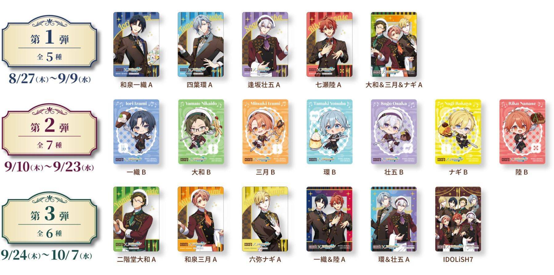 「アイナナ×ココス」給仕姿の7人にきゅん♪コラボが8月27日開催、限定クリアカード全18種が登場