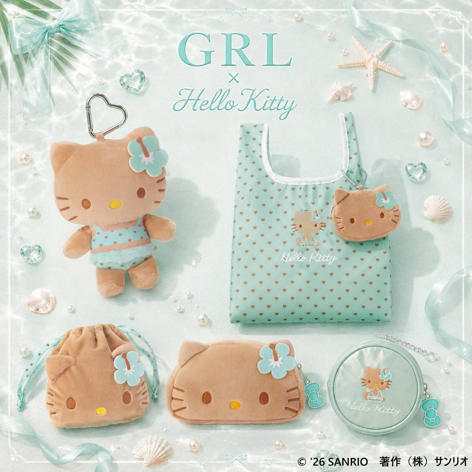 「サンリオ×GRL」こんがり日焼けキティが夏スタイルで登場♪マスコットやエコバッグ全5アイテム発売