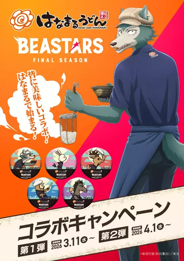 『BEASTARS FINAL SEASON』×はなまるうどんコラボが3月11日スタート！限定メニュー購入で缶バッジ全5種をゲット