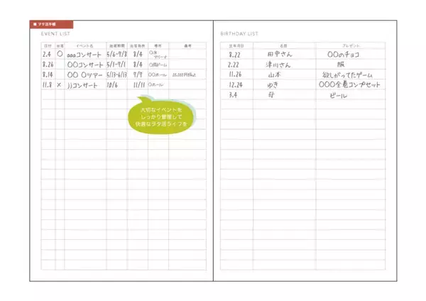 「3COINSの「ヲタ活手帳」今年も販売決定！選べる表紙は全25種&イベントレビュー・収支グラフメモページなどを収録」の画像