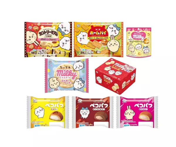 「『ちいかわ』×不二家が初コラボ！「むちゃうまプリン」味のカントリーマアムや1000分の1の確率で焼き印入りホームパイなど全8商品が登場」の画像