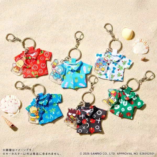 「サンリオ「はぴだんぶい」夏グッズがファミマ限定で7月9日発売！日焼けキャラのアロハシャツキーホルダー＆エコバッグ登場」の画像