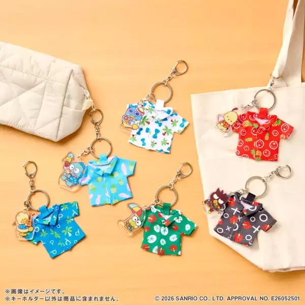 「サンリオ「はぴだんぶい」夏グッズがファミマ限定で7月9日発売！日焼けキャラのアロハシャツキーホルダー＆エコバッグ登場」の画像