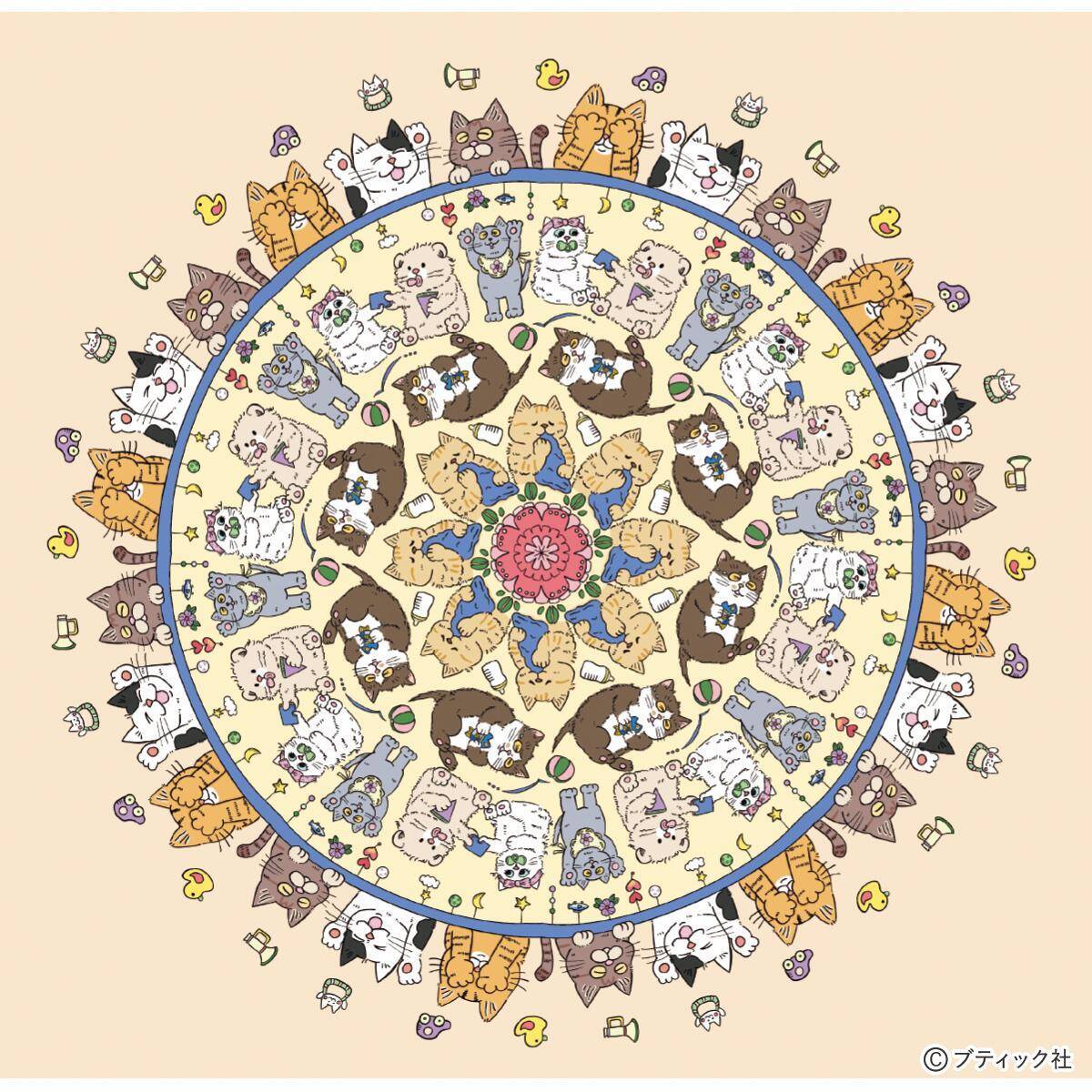 ねこだらけのマンダラぬりえ「Baby cats」