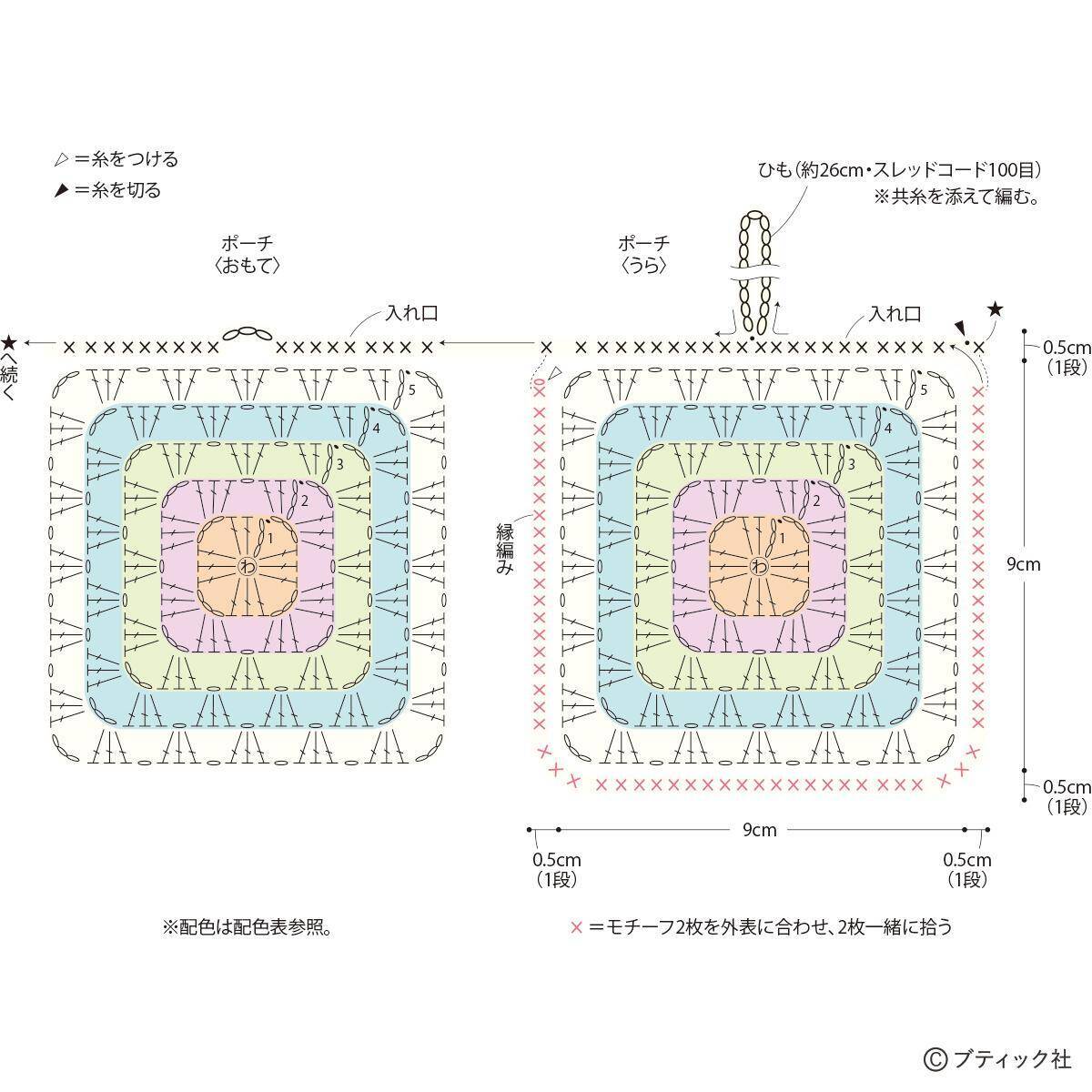「グラニースクエアのミニポーチ」の作り方