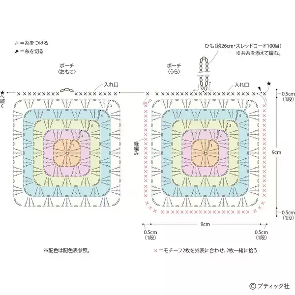 「「グラニースクエアのミニポーチ」の作り方」の画像