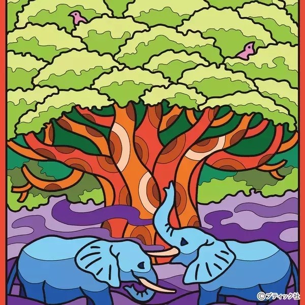 パズル塗り絵「ゾウとバオバブの木」