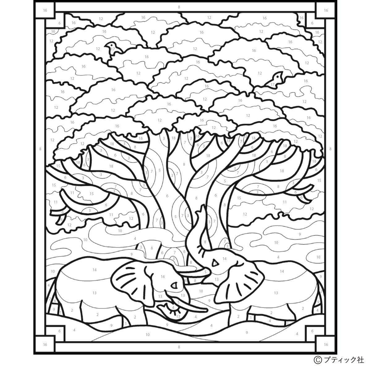 パズル塗り絵「ゾウとバオバブの木」