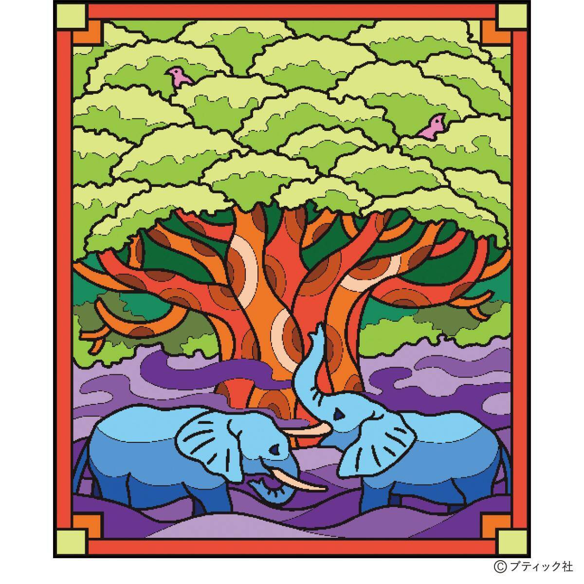 パズル塗り絵「ゾウとバオバブの木」