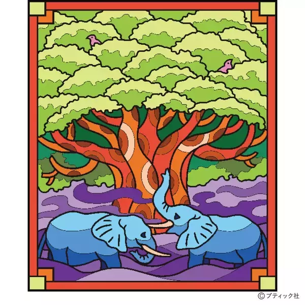 「パズル塗り絵「ゾウとバオバブの木」」の画像