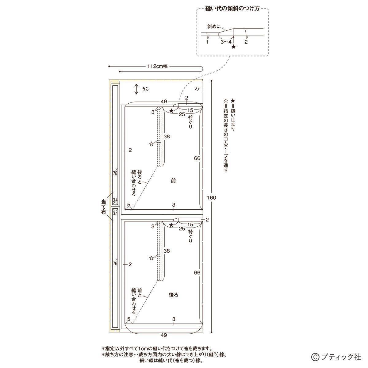 まっすぐ縫いの服「ギャザー使いのスクエアブラウス」作り方