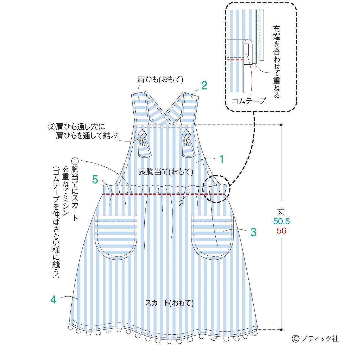 型紙いらずの簡単こども服「サロペットスカート」作り方