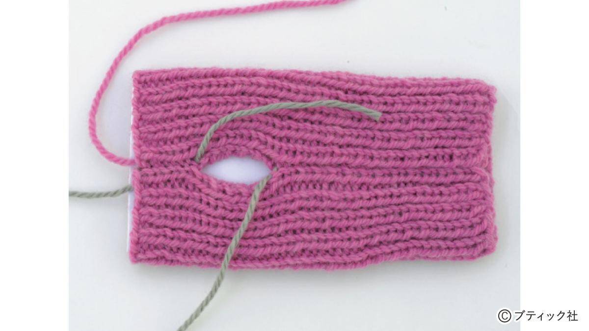 「1目ゴム編みのハンドウォーマー」の編み方