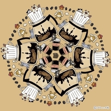 ねこだらけのマンダラぬりえ「Coffee time」