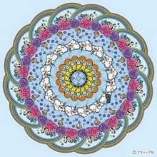 ねこだらけのマンダラぬりえ「雨の日だってHappy」