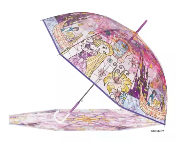 「ディズニー『ラプンツェル』『アナ雪』『美女と野獣』のステンドグラス風ビニール傘が発売中。光が透ける美しいデザイン」の画像