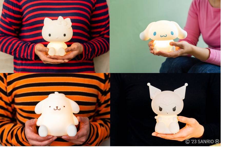 サンリオキャラのお部屋ライト4種が4月1日に発売。キティ、シナモン、プリン、クロミの愛らしいフォルムをシリコンで再現したキュートなライト