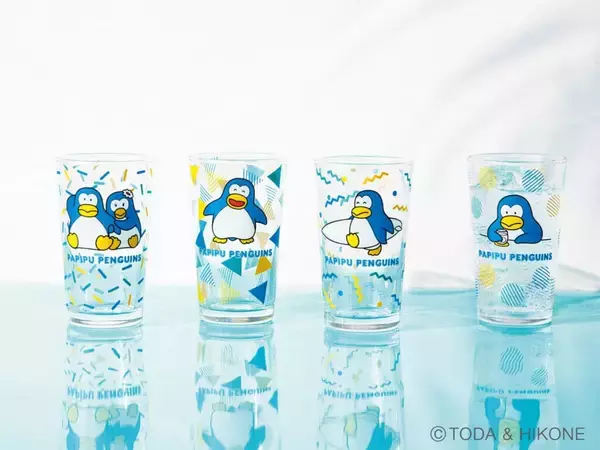 「『パピプペンギンズ』コラボグッズ第2弾が発売中！80年代に人気を博したパックとピッキーがレトロポップなバスタオルとグラスで登場」の画像