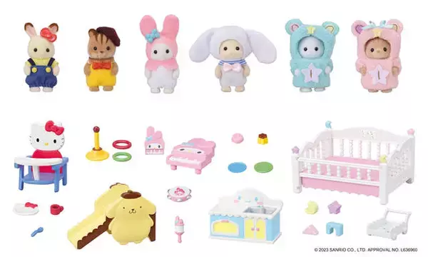 「『サンリオ』×『シルバニア』赤ちゃん家具セットが販売！ハローキティやポムポムプリン、シナモンロールなど人気キャラたちとの夢の初コラボが実現」の画像