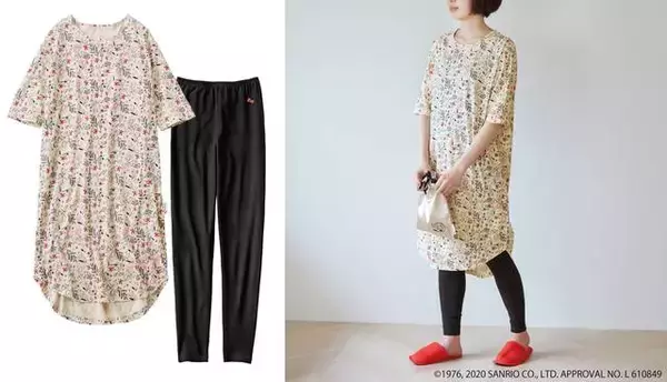 『ハローキティ』ボタニカル柄のワンピースパジャマが登場♪ おうち時間を可愛く過ごそう♪