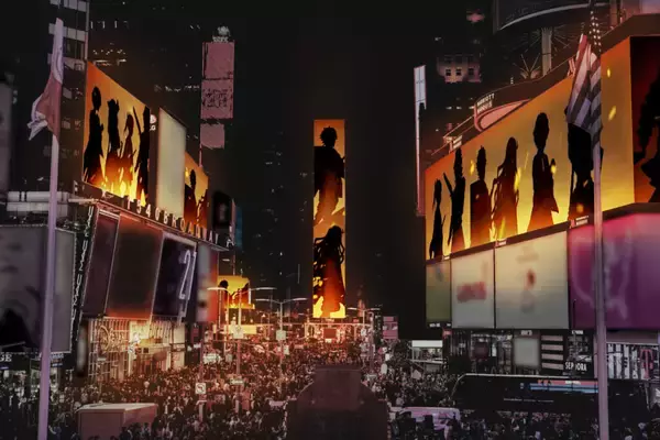 「アニメ『鬼滅の刃』最終話の放送日にニューヨーク・タイムズスクエアの大型ビジョンをジャック！現地の様子をインスタにてライブ配信」の画像
