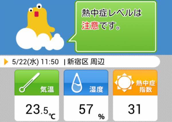 最新アップデート 日本気象 Android向け 熱中症アラート お天気ナビゲータ をバージョンアップ 13年5月22日 エキサイトニュース