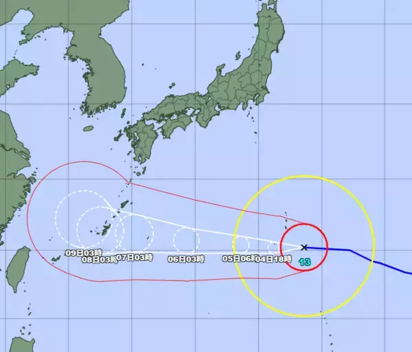 台風13号、強い勢力で沖縄直撃へ　本島は暴風長引く恐れ（4日午前6時）