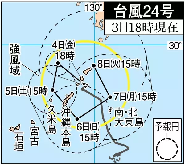 【迷走】台風24号、沖縄本島に再び接近か　警報級大雨に警戒　船舶56便、航空6便が欠航