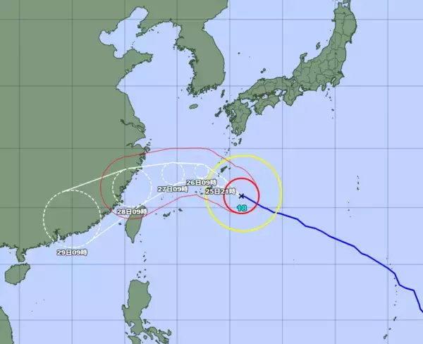【台風18号】沖縄本島北部に暴風警報　中南部は25日昼過ぎに発表予定
