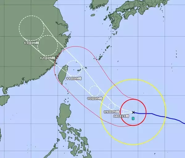 【台風9号】10日から11日ごろ先島諸島に接近へ　沖縄本島にも暴風警報の恐れ