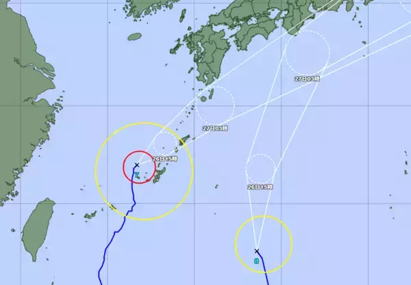 【台風7号】沖縄本島地方に最接近　26日昼前まで暴風か、線状降水帯発生の可能性も（26日午前5時）