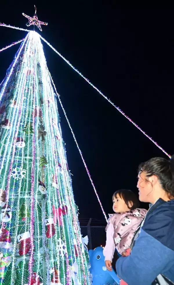 電飾4万球　米軍基地前に巨大クリスマスツリーお目見え　沖縄・金武町　12月26日からは巨大門松に交代