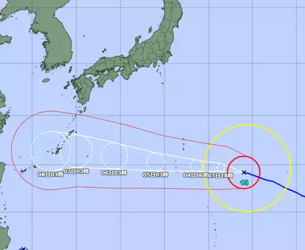 非常に強い台風13号　沖縄本島地方、6日夜にも暴風域に　7日にかなり接近か