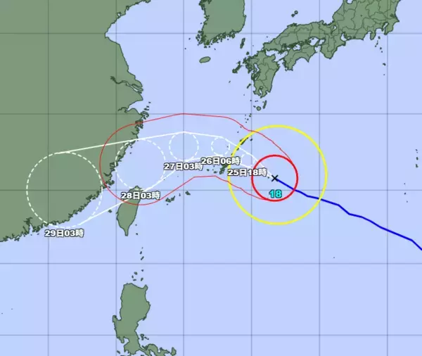 台風18号、大東島に最接近　沖縄本島に25日昼前に暴風警報へ　最大瞬間風速60メートル（25日午前6時）【動画】