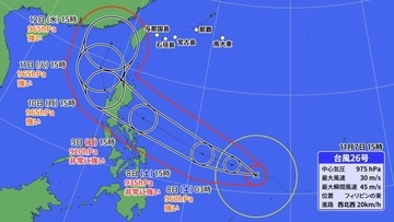 台風26号、急カーブで沖縄に影響する恐れも　来週は荒れた天気に警戒を