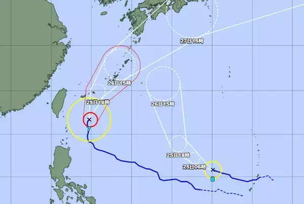 【台風7号】宮古島地方あす暴風域か　沖縄本島は26日の見通し（24日午後6時）