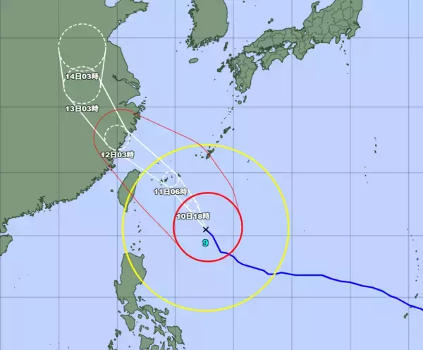 【台風9号】暴風警報、夕方に久米島と慶良間・粟国諸島に発表予定　石垣島地方と宮古島地方は発表中（10日午前10時）