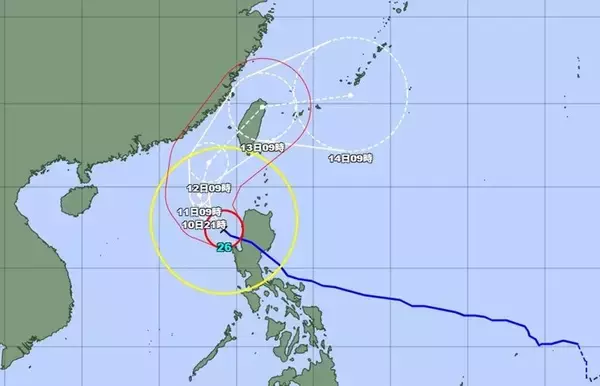 【台風26号】勢力弱め14日ごろに沖縄・先島諸島へ　熱帯低気圧に変わる見込み