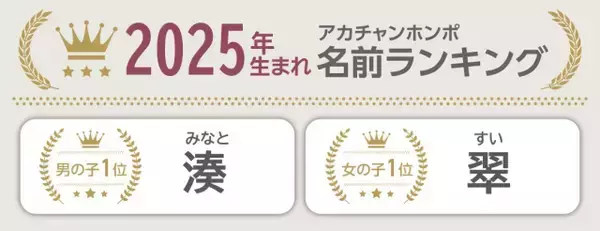 アカチャンホンポ、2025年「赤ちゃんの名前ランキング」発表　「湊」「翠」など一文字ネームが人気　「今年を表す漢字1文字」も