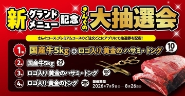 焼肉きんぐで“大抽選会”開催　国産牛5キロ＆黄金のハサミ・トングが当たる