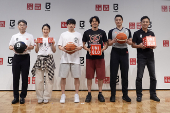 バスケ歴13年の桜井日奈子、地元・岡山愛にあふれたオリジナルTシャツを作成　篠山竜青選手＆齋藤拓実選手とともにユニクロ『UTme!』を体験