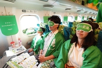新幹線の車内が“緑だらけ”、「目の愛護デー」に特別列車『目のグリーン車』を運行