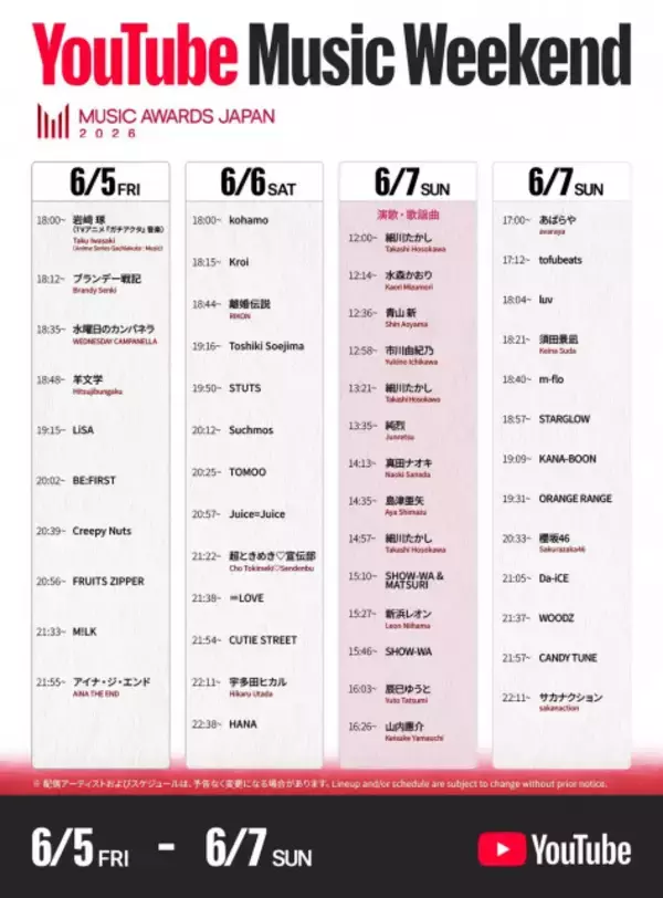 サカナクション、HANA、M!LKら『MUSIC AWARDS JAPAN 2026』ノミネート48組のコンテンツを公開　YouTubeで特別企画開催