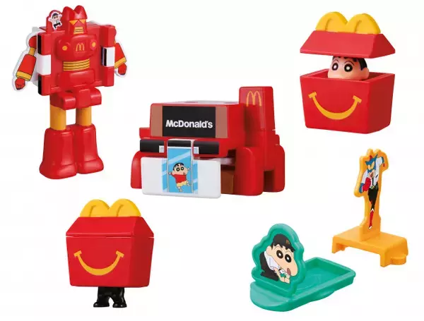 【きょうから】マクドナルド、ハッピーセット「クレヨンしんちゃん」全6種　クルー姿で「おまたせ！」、ロボに変形ほか【詳細】