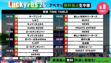 『LuckyFes'26』が開幕！きょう8月8日の配信タイムテーブルをチェック　ABEMAで無料生中継