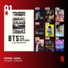 Netflix週間視聴ランキング（映画）：『BTS: THE RETURN』1位、『ベイビーわるきゅーれ ナイスデイズ』『知らないカノジョ』『侍タイムスリッパー』も初登場【3/23/26 - 3/29/26】