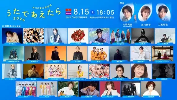 二宮和也＆北川景子＆ミセス大森元貴が司会のNHK音楽番組、出演31組発表　あいみょん、M!LK、モナキほか