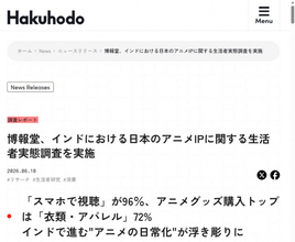 インドで進む"アニメの日常化"が浮き彫りに　「スマホで視聴」が約96％、アニメグッズ購入トップは「衣類・アパレル」約72%
