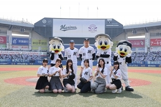 乃木坂野球部、マリーンズのユニ姿で歌唱　小川彩＆柴田柚菜が本気ピッチング「46点」「100点」