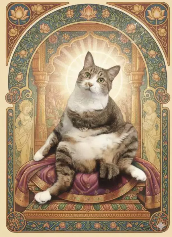 姉から送られてきた「愛猫の謎宗教画」が神々しすぎる　新たな神の誕生に「入信します」の声続出